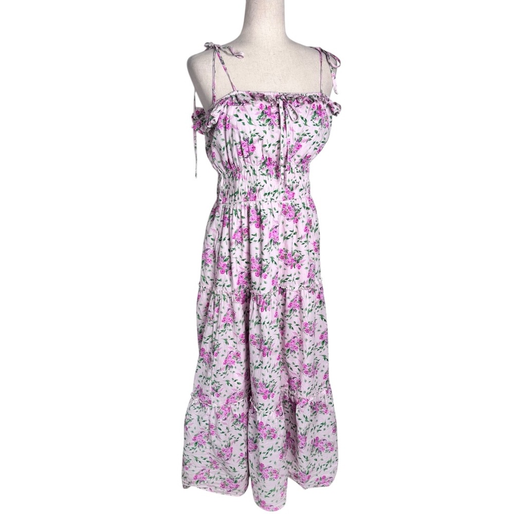 Francesca’s cotton tiered Floral maxi Dress size L coastal feminine festival
